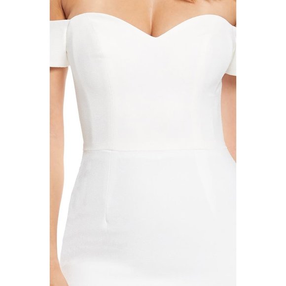DRESS THE POPULATION Bailey Off Shoulder Body-Con Dress Large 8-10 Off-White NEW - Picture 4 of 7
